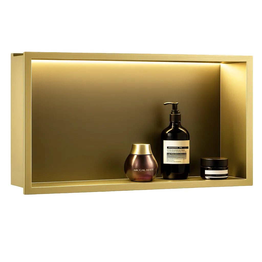 VSTAVANÁ KÚPEĽŇOVÁ POLICA LED 30x60 brush gold  4