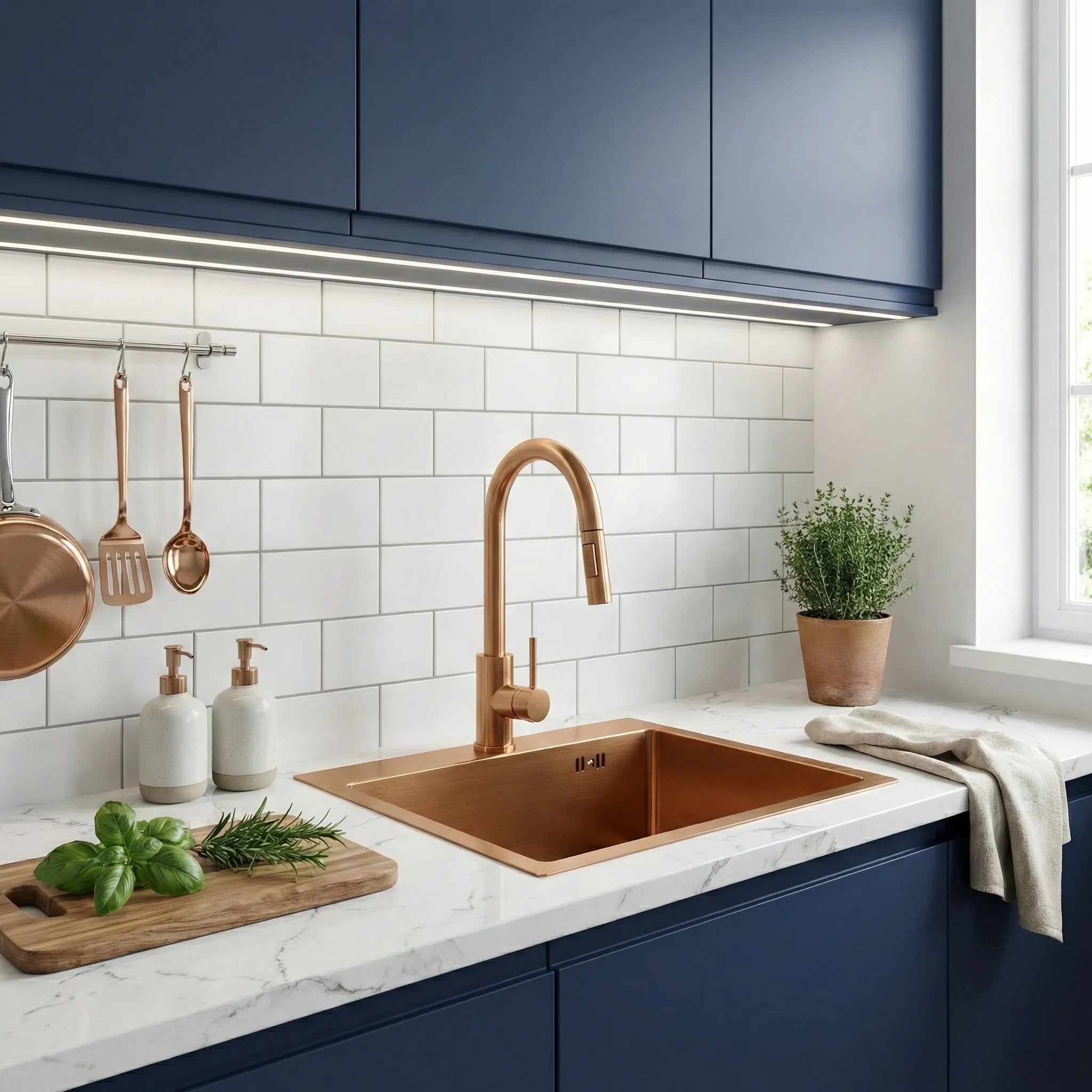 Oceľové umývadlo Leo 40 BRUSH COPPER s kuchynskou batériou 4