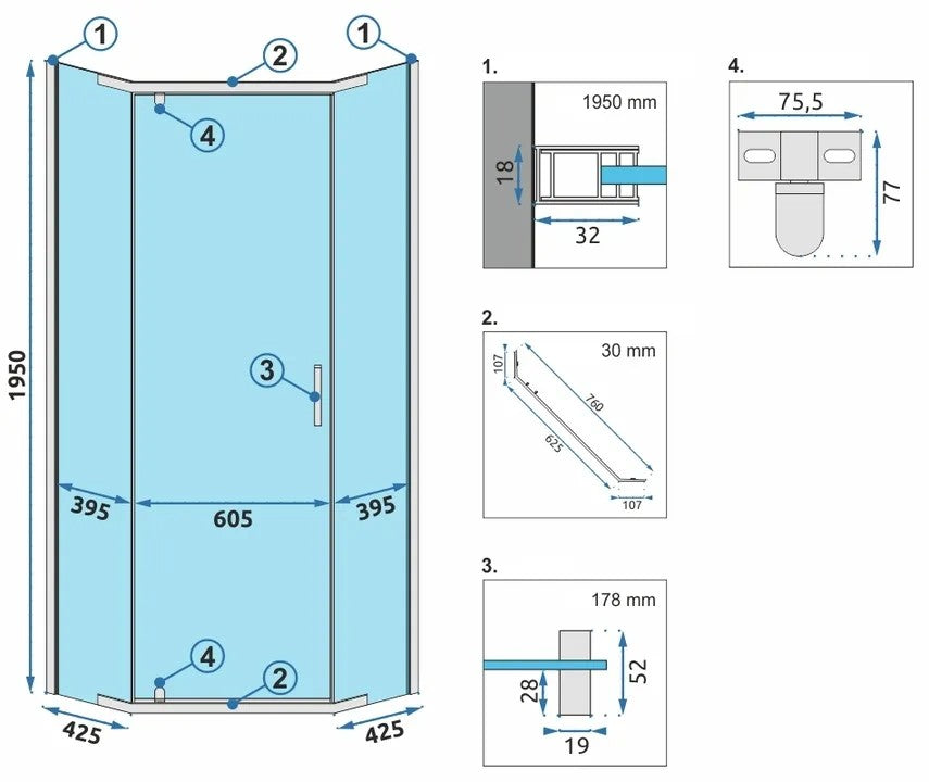 Sprchovací kút AXIN 90x90 - chróm S detským bazénom Diamond 4