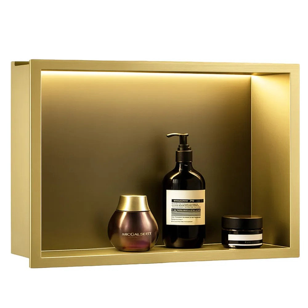 VSTAVANÁ KÚPEĽŇOVÁ POLICA LED 30x45 brush gold  4