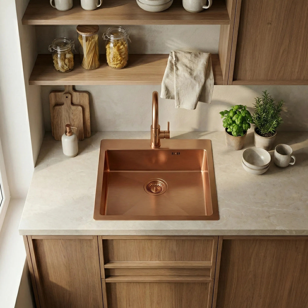 Oceľové umývadlo Leo 50 BRUSH COPPER bez kuchynskej batérie 4