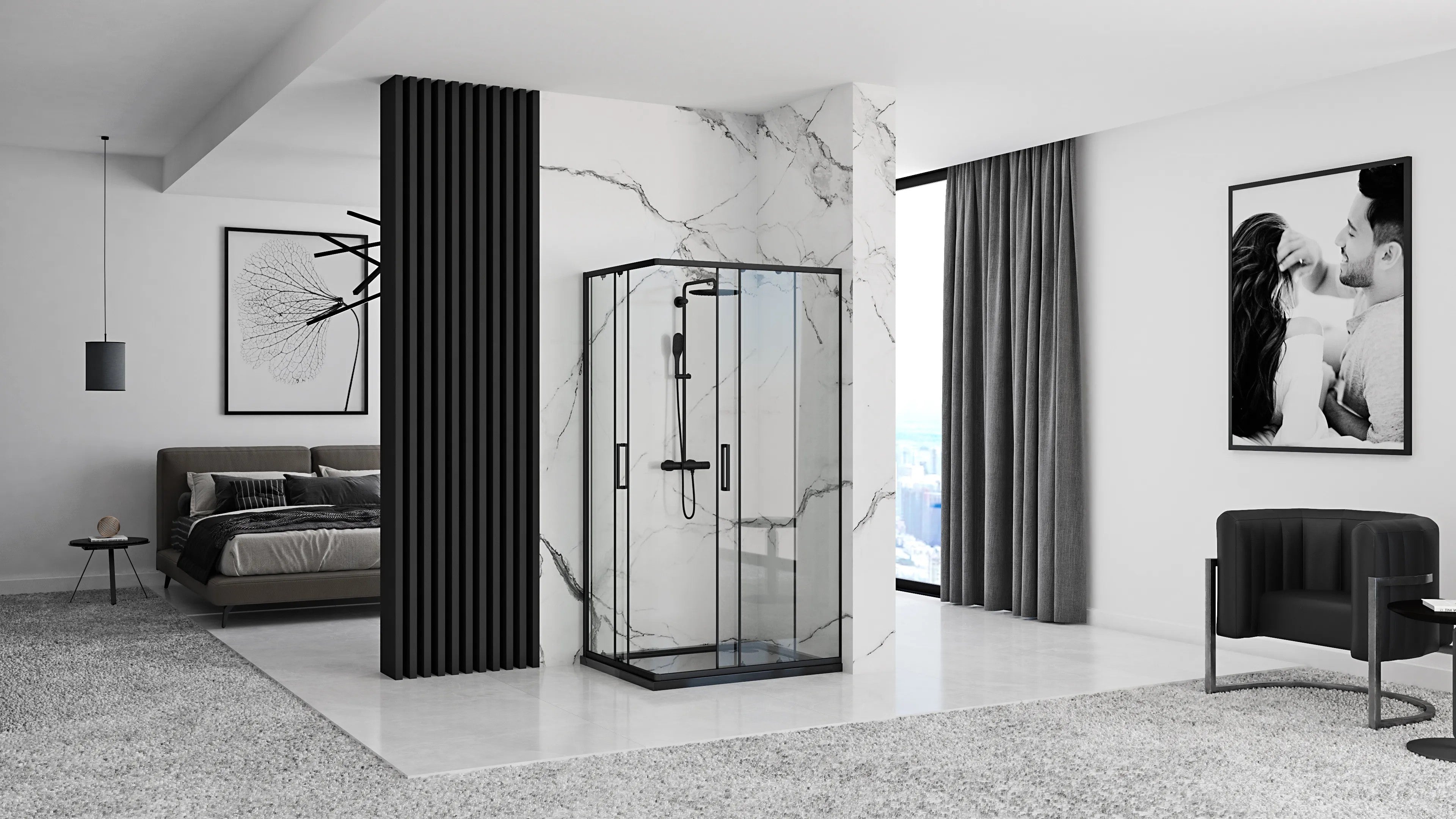 Sprchovací kút REA PUNTO - čierny 80x100 S detským bazénom Savoy black 4