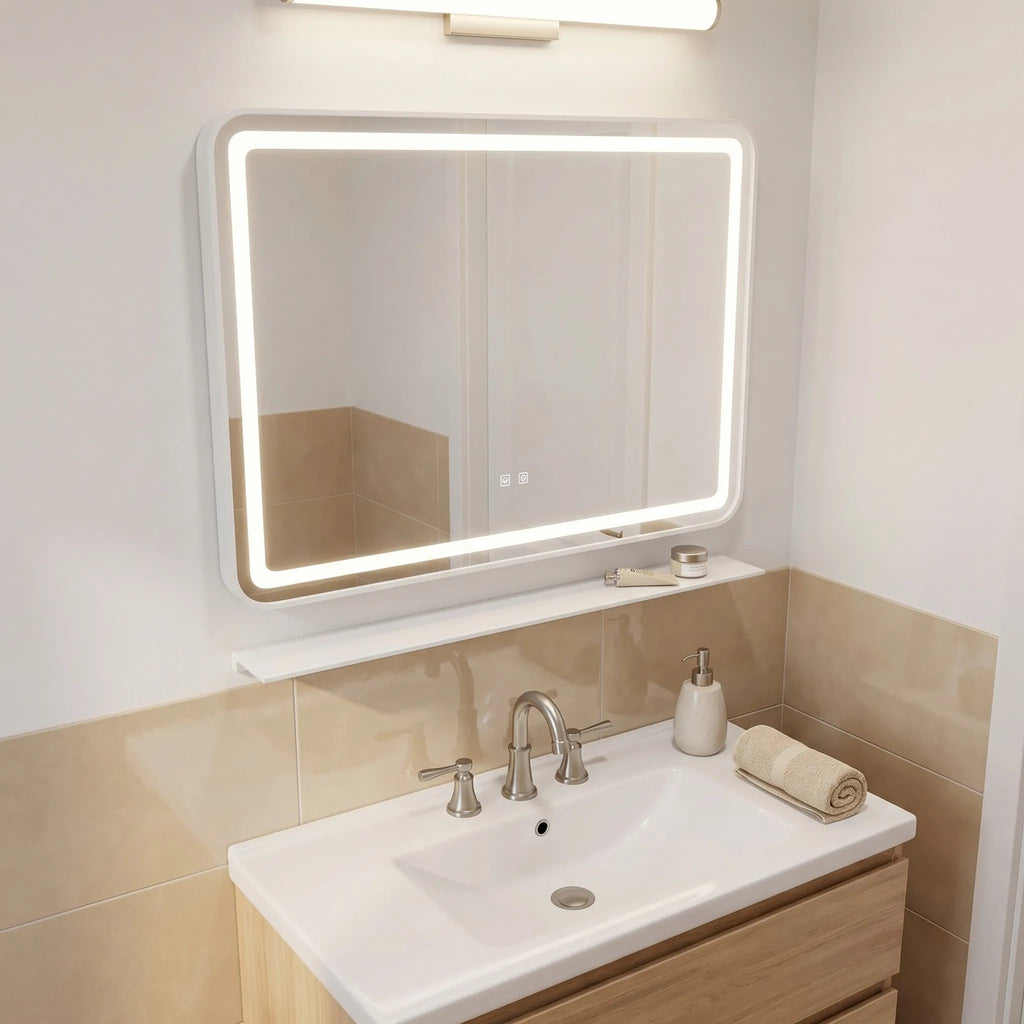LED zrkadlo na stenu s policou 80x60 cm L-8060  4