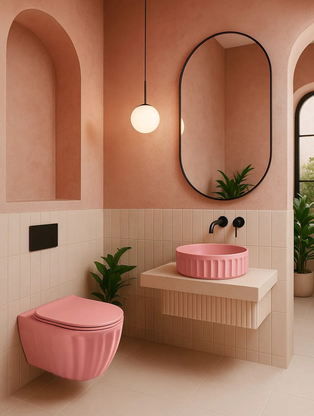 Súprava: Závesná WC misa + Umývadlo na dosku Rea Light Pink Matt  4