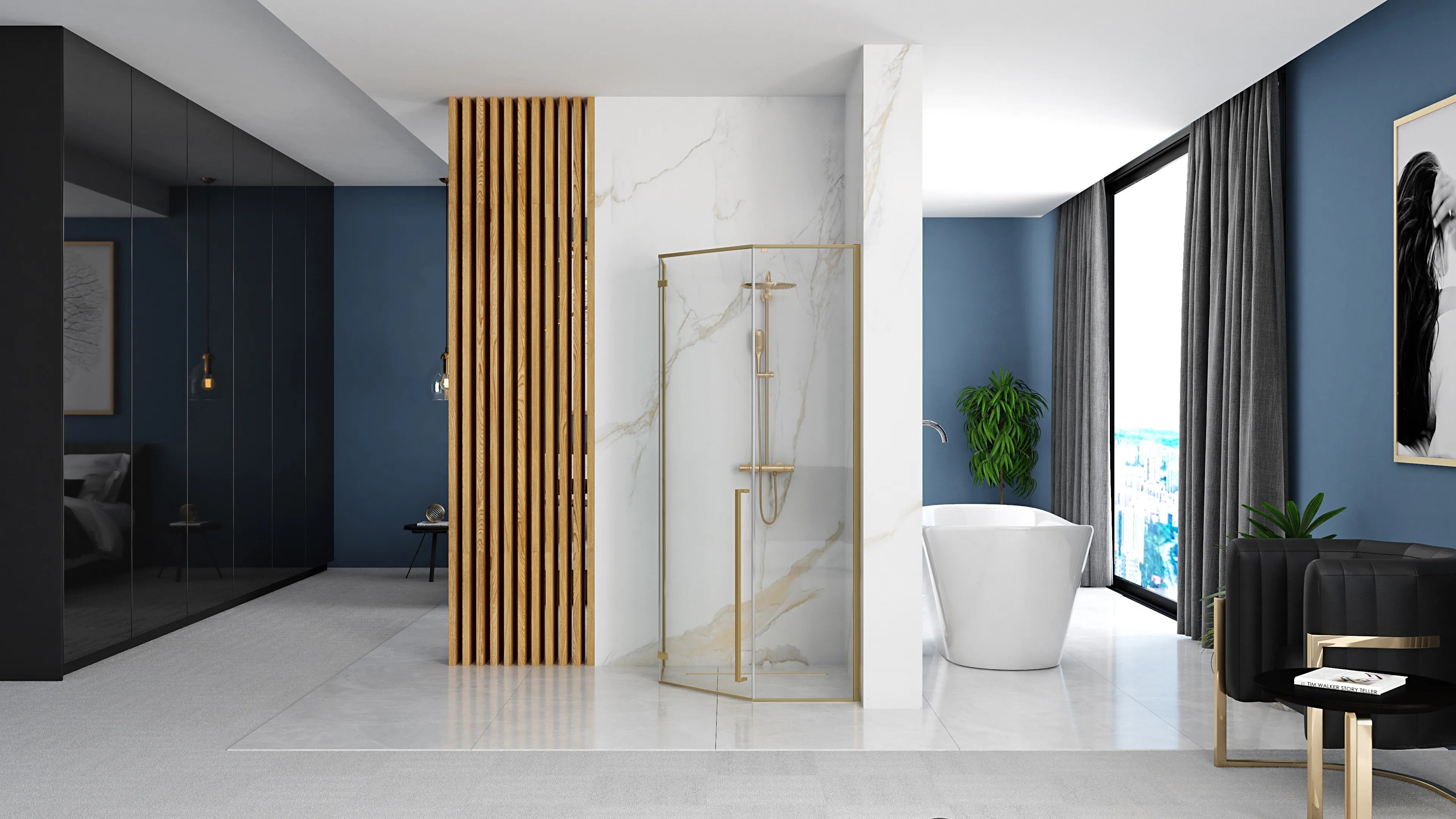 Sprchovací kút REA DIAMOND 90x90 BRUSH GOLD Bez sprchovej vaničky 4