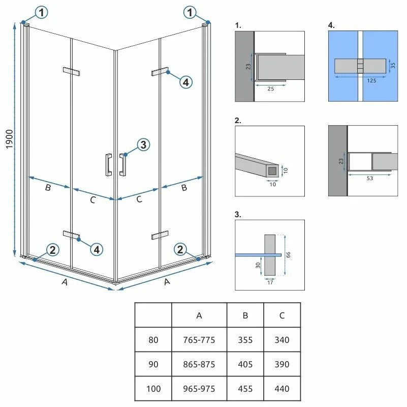 Sprchová kabína Rea Molier Chrome Double 80x90  4