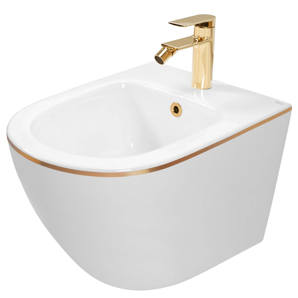 Sada: WC misa CARLO Mini + bidet CARLO Mini biely so zlatým okrajom  4