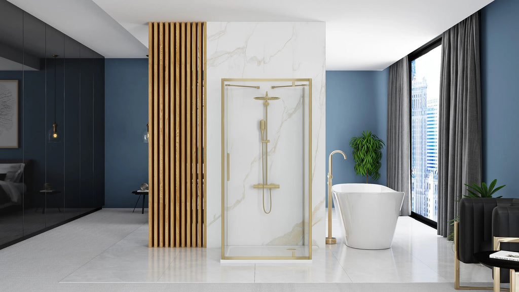 Rohový sprchovací kút REA RAPID SWING Brush Gold Dvere: 100 x Stena: 100 4
