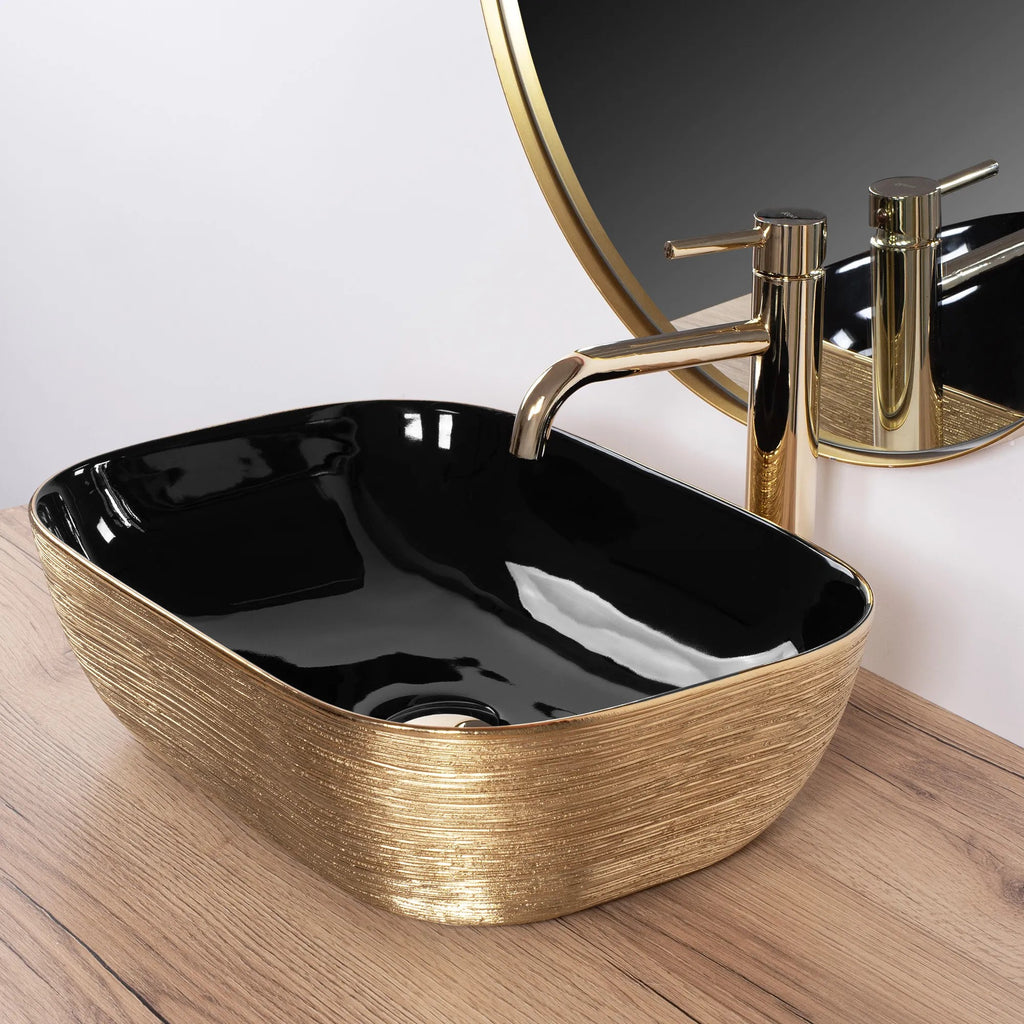 Umývadlo na dosku Rea Belinda BLACK BRUSH GOLD  4