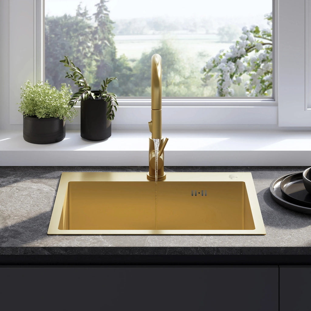 Oceľové umývadlo Liam BRUSH GOLD bez kuchynskej batérie 4