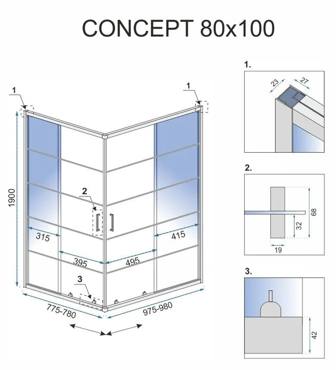 Sprchovací kút REA CONCEPT 80x100 - čierny Bez sprchovej vaničky 5