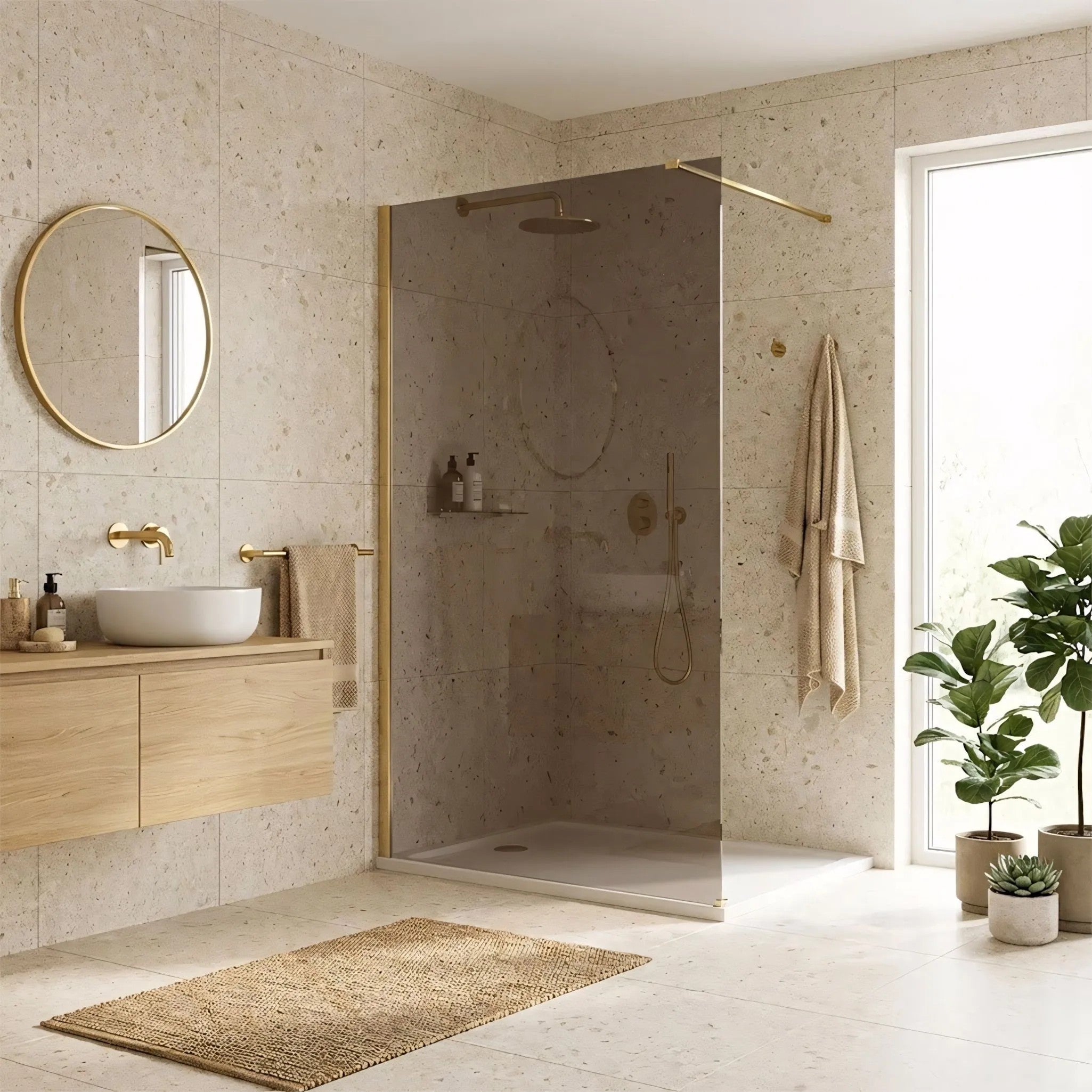 Sprchová zástena Rea Flexi Brown/ Brush Gold 130  5