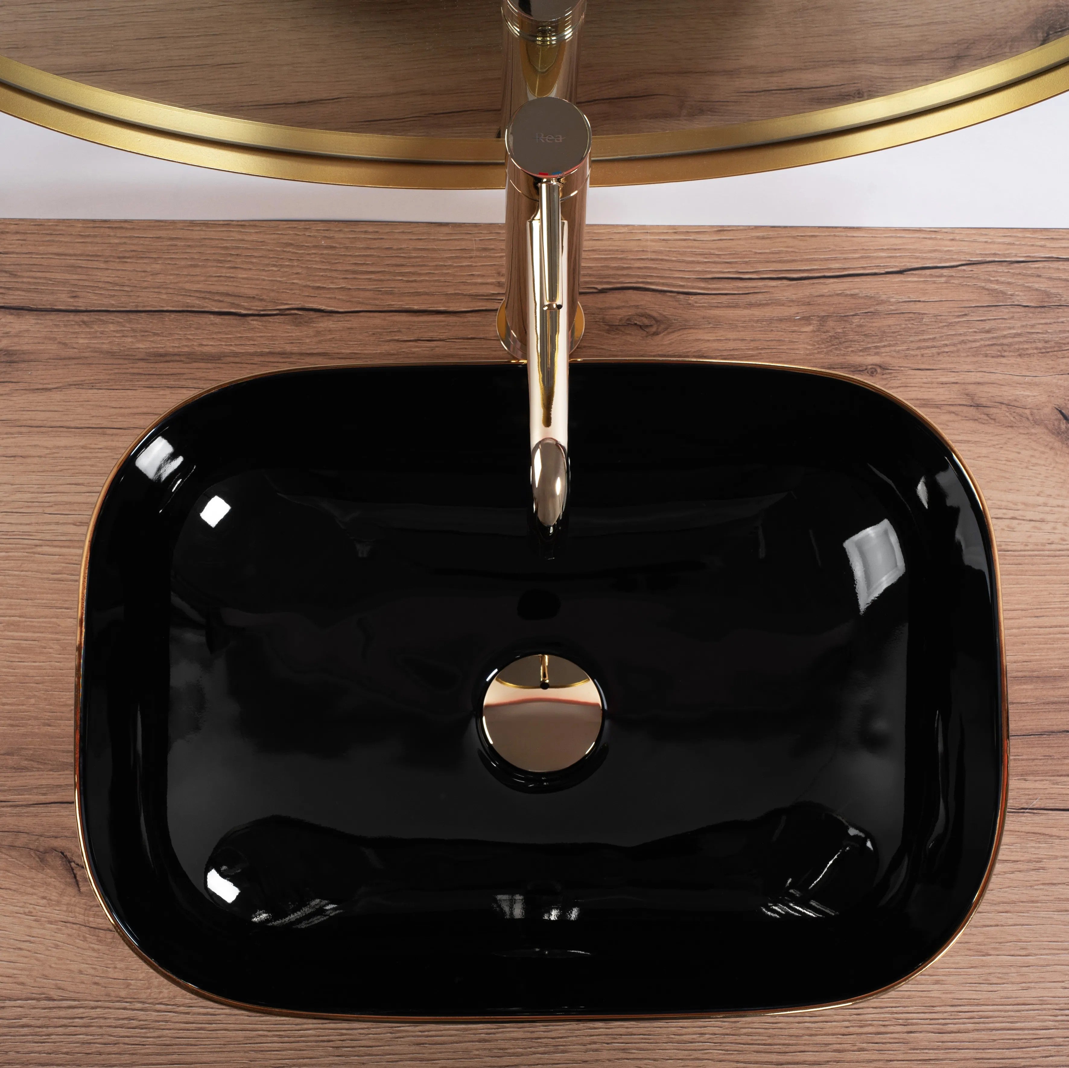 Umývadlo na dosku Rea Belinda BLACK BRUSH GOLD  5