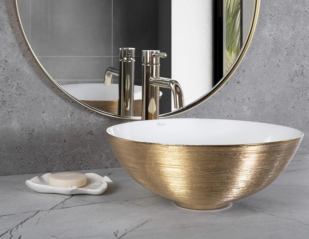 Umývadlo na dosku REA STELLA Gold Brush / White  5