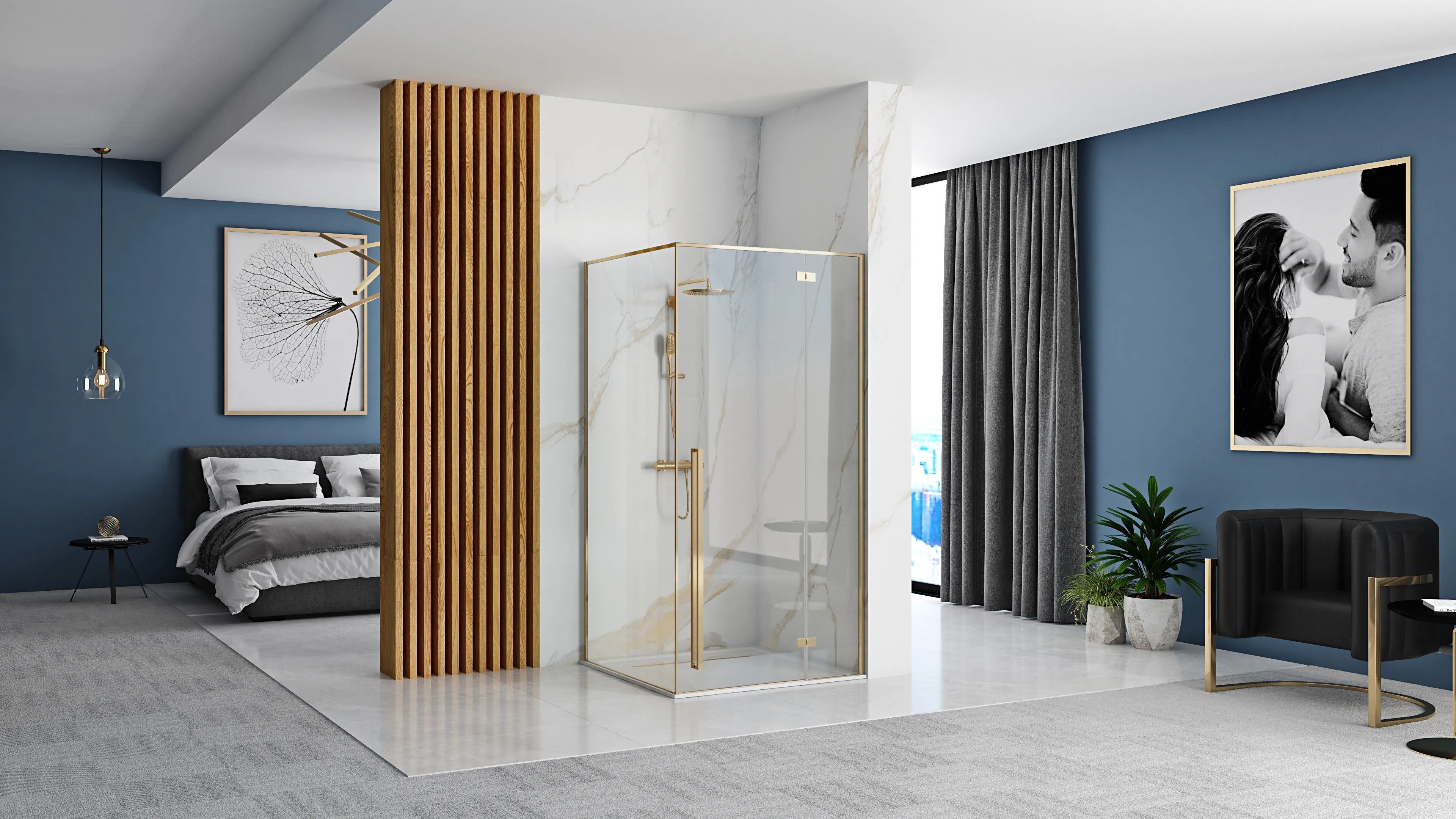 Sprchovací kút FARGO 90x90 - zlatý S detským bazénom Savoy black 5