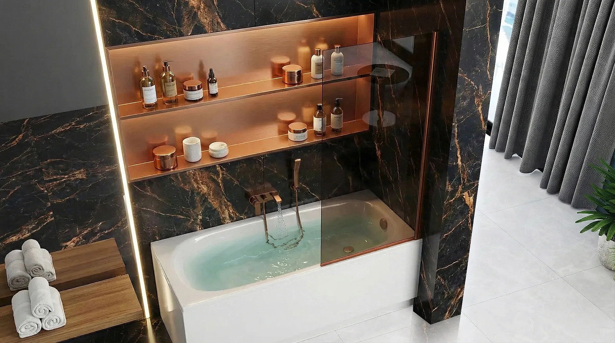 Paravan vaňový Rea Elegant Brush Copper 70  6