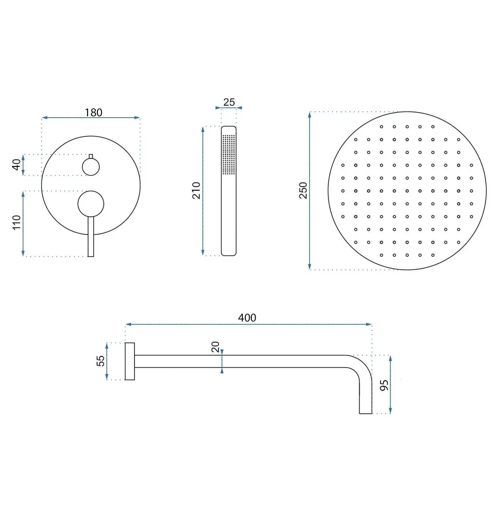 Podomietková sprchová súprava Rea Foss Clif Nickel Brush + BOX  6