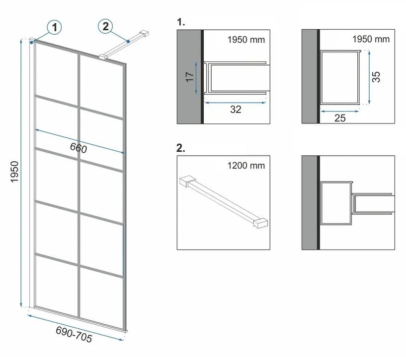 Shower screen Rea Bler-1 70 + shelf and hanger EVO  6