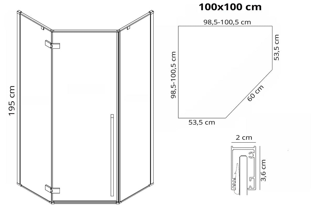 Sprchovací kút REA DIAMOND 100x100 - matná čierna  6