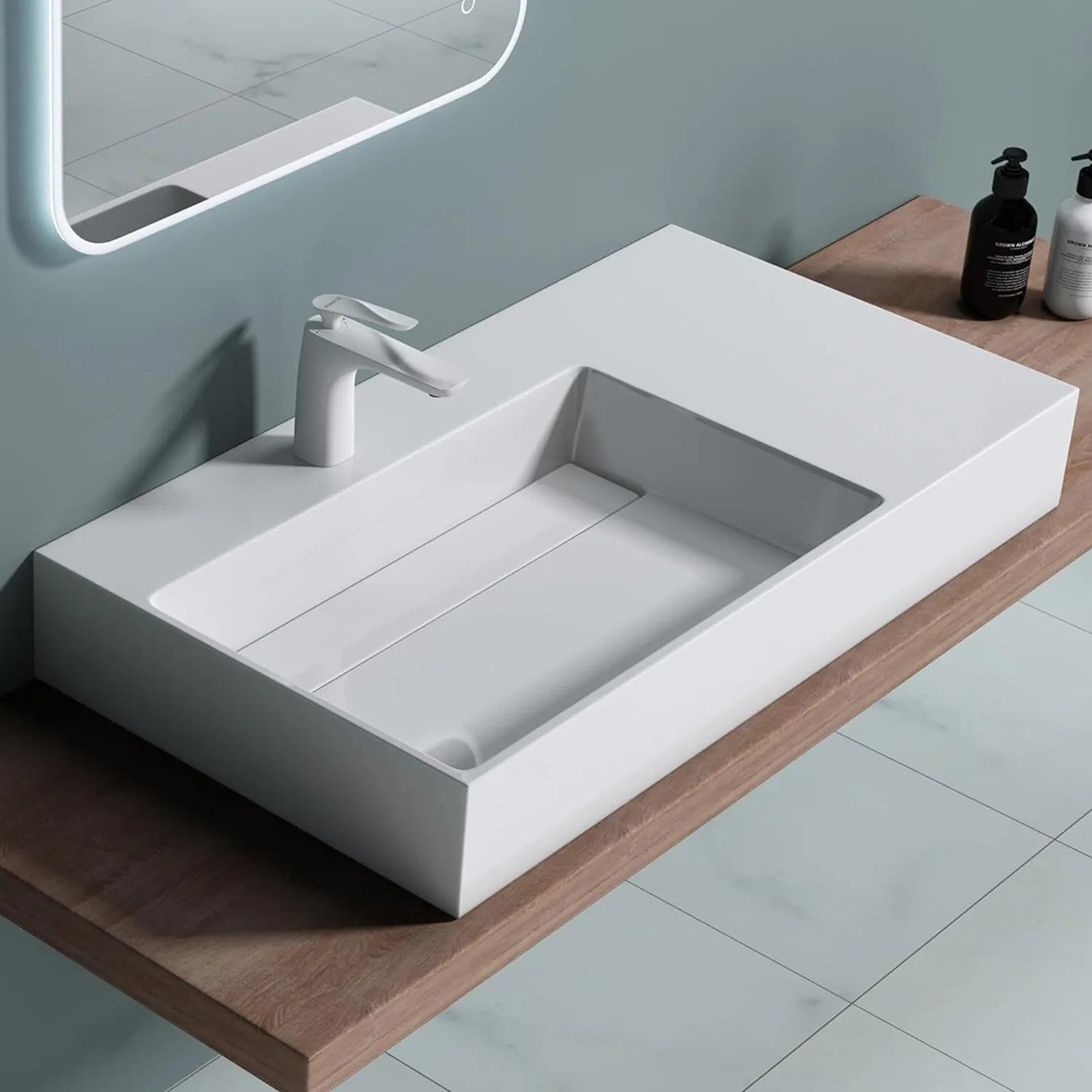 Umývadlo REA Archi 75 CM White na dosku - konglomerát  6