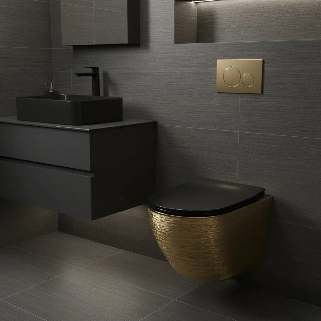 Závesná WC misa Rea Carlo Mini Tornado Black Brush Gold  6