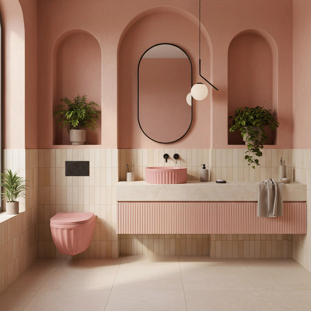 Súprava: Závesná WC misa + Umývadlo na dosku Rea Duo Sweet Pink Matt  7