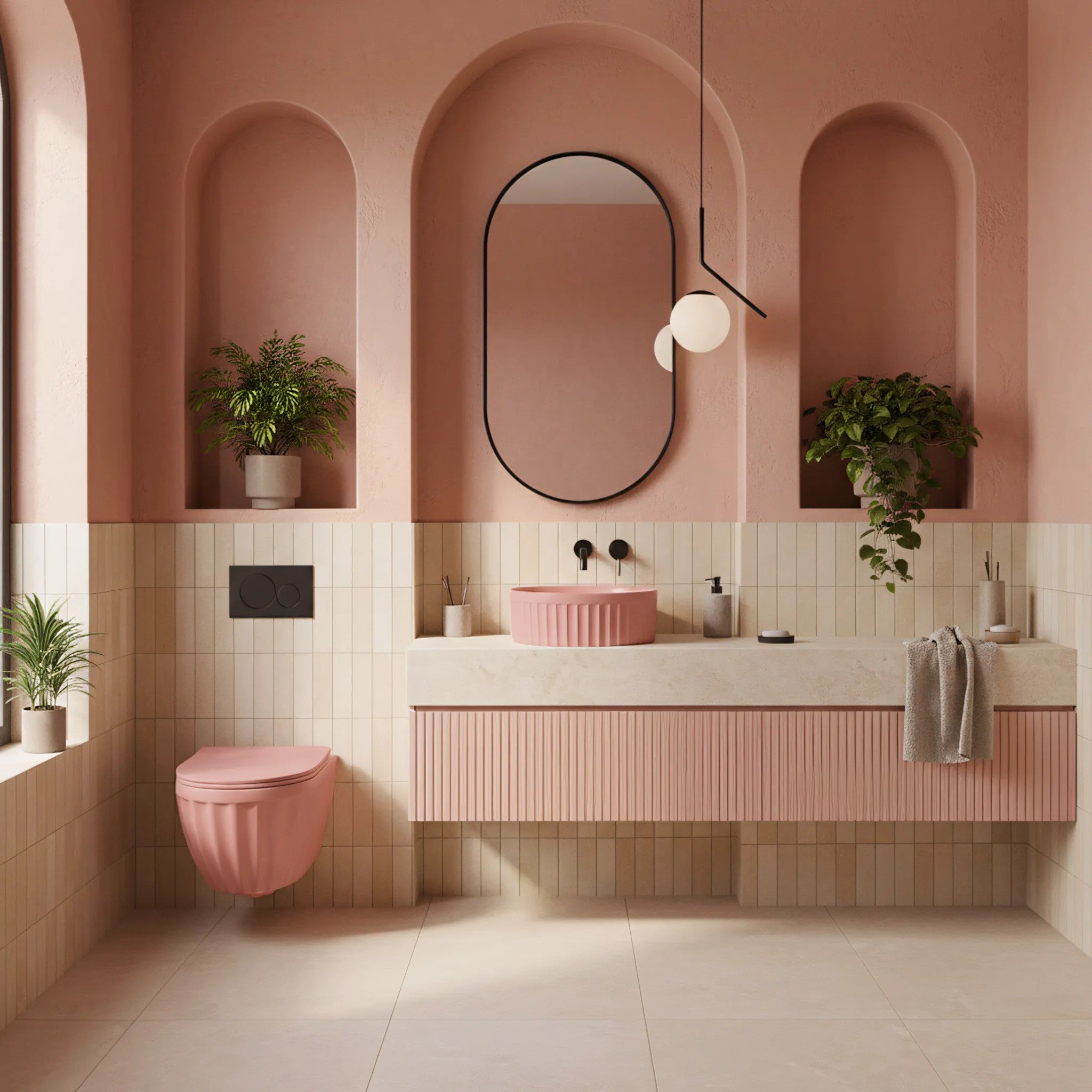 Súprava: Závesná WC misa + Umývadlo na dosku Rea Duo Sweet Pink Matt  7