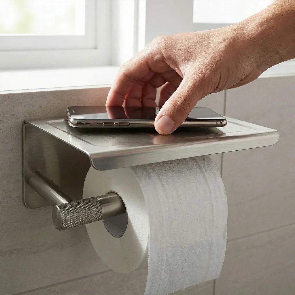 Držiak na toaletný papier s poličkou 6613 Modern Nickel Brush  7