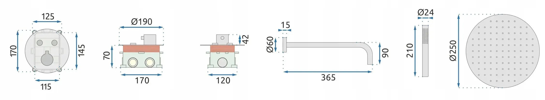 Podomietková sprchová sada REA Lungo- matná čierna + BOX, TERMOSTAT  7