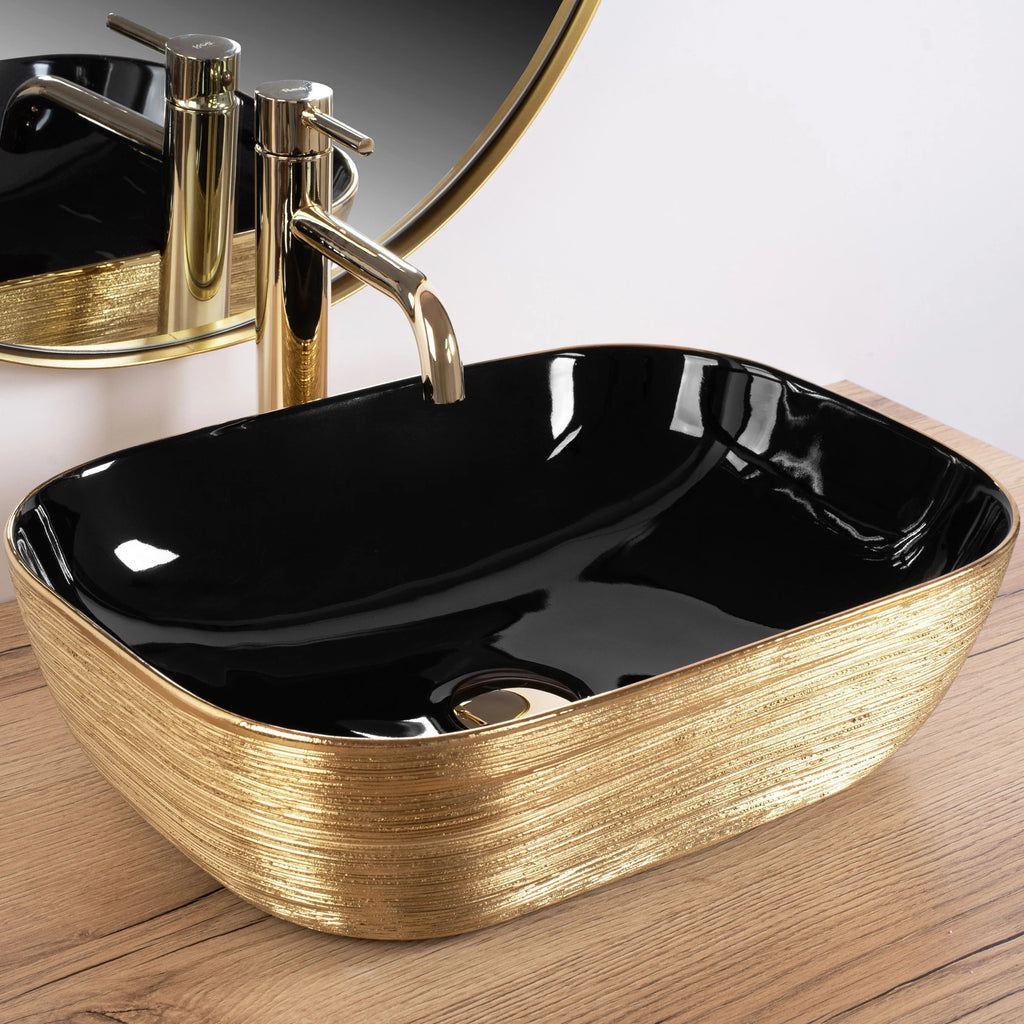 Umývadlo na dosku Rea Belinda BLACK BRUSH GOLD  7