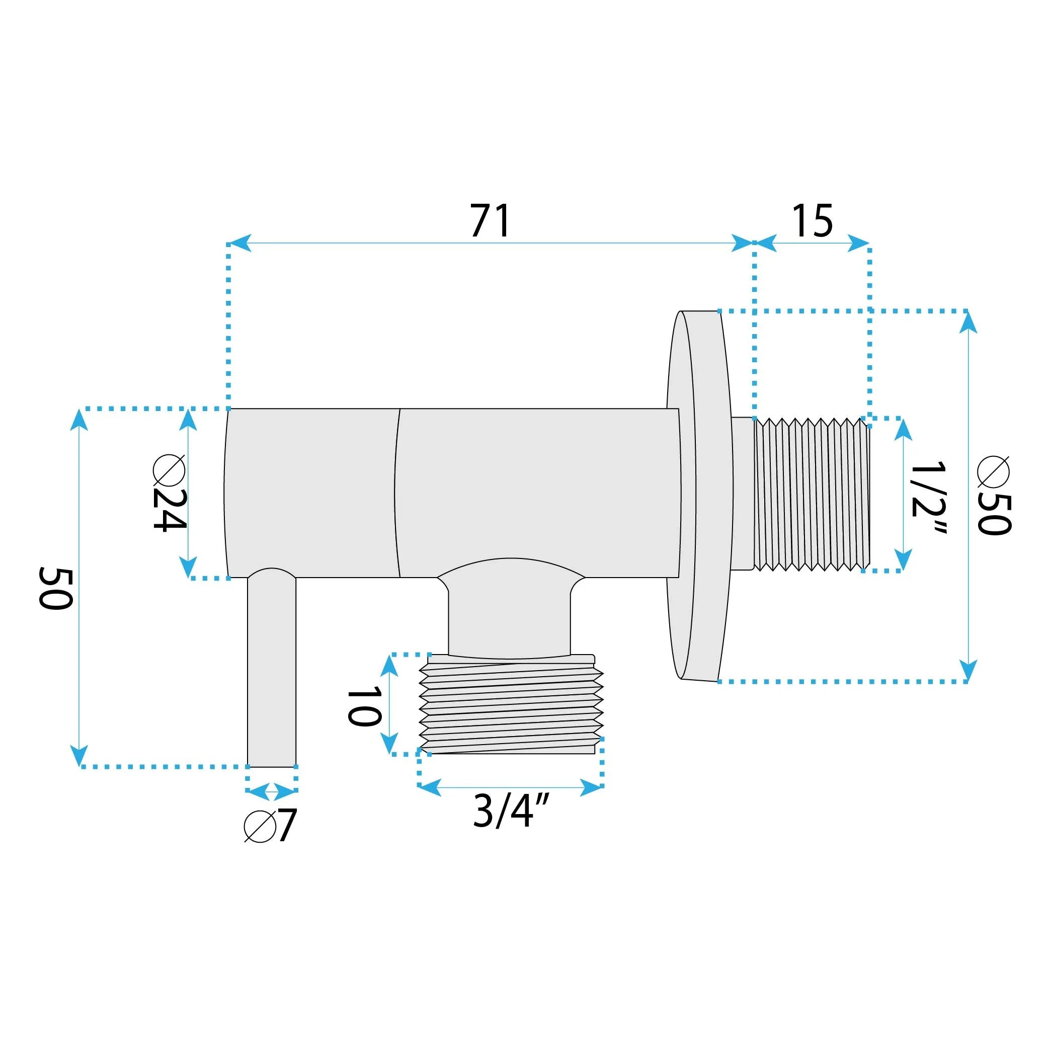 Rohový ventil 1/2" x 3/4" Chrome  7
