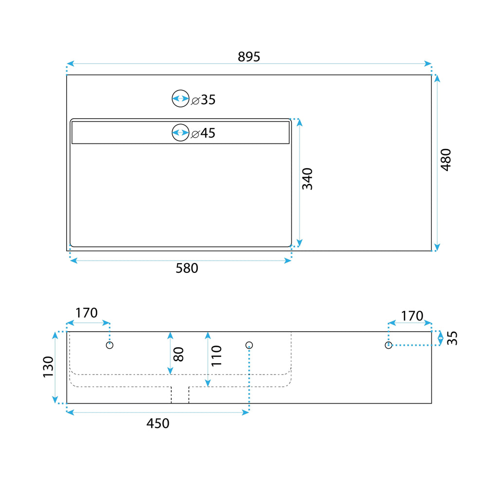 Umývadlo REA Archi 90 CM Grey MATT na dosku - konglomerát  8