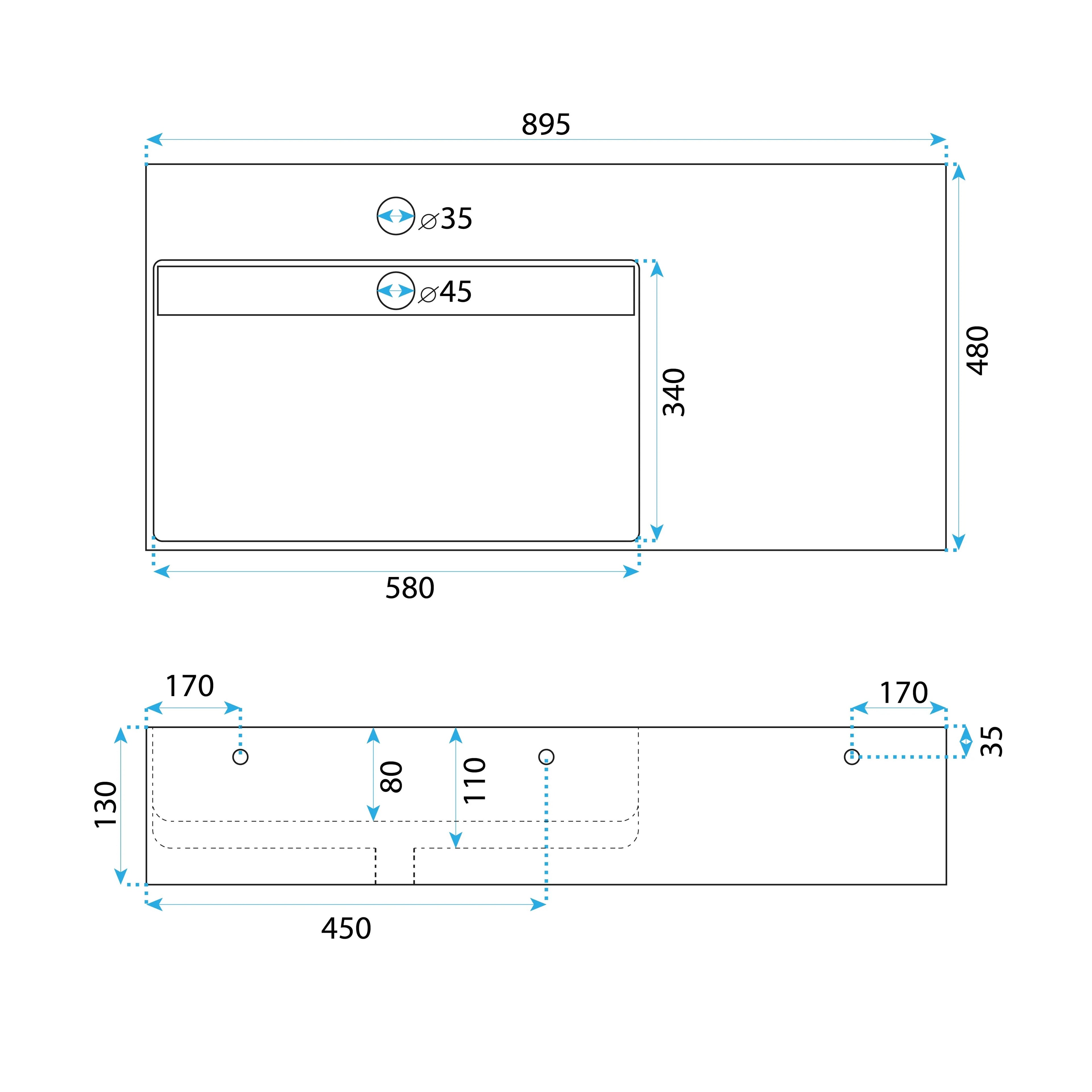Umývadlo REA Archi 90 CM Grey MATT na dosku - konglomerát  8