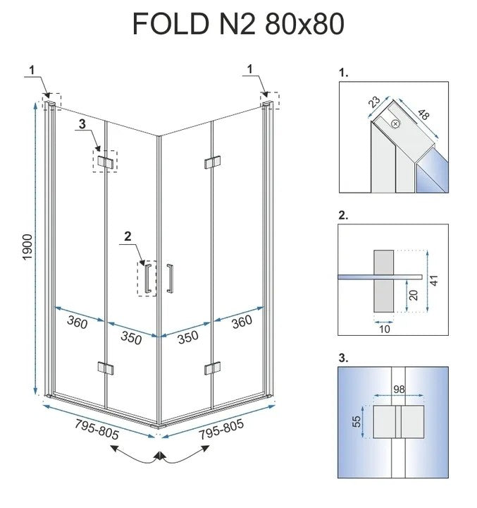 Skladací sprchový kút REA FOLD N2 80 x 80 cm 9