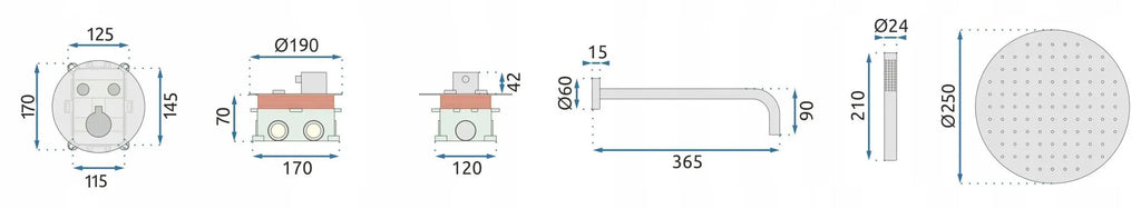 Podomietková sprchová sada LUNGO COPPER BRUSH + termostat + BOX  9