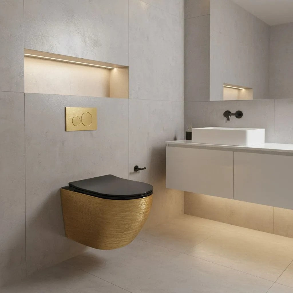 Závesná WC misa Rea Carlo Mini Tornado Black Brush Gold  9